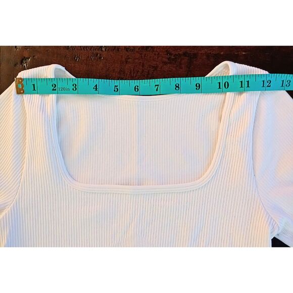 White Ribbed Long Sleeve Crop Top with Thumb Holes - Juniors S - Picture 6 of 10